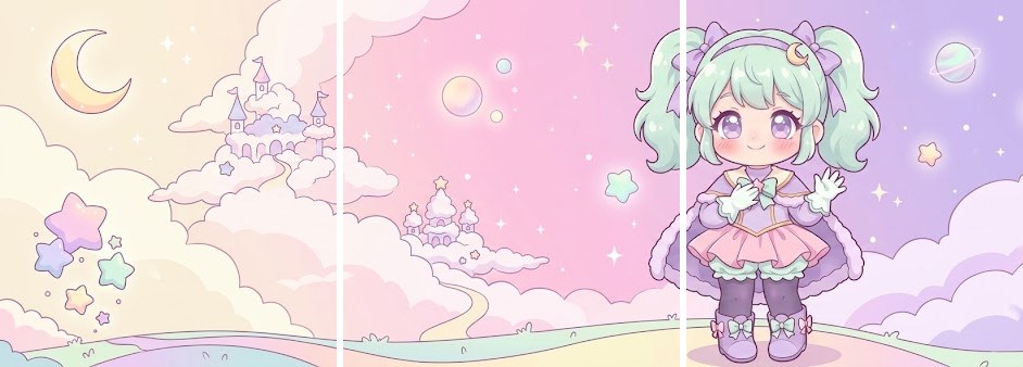 横長の1枚画像を3枚のタイルに分割してインスタのグリッド投稿にする作例